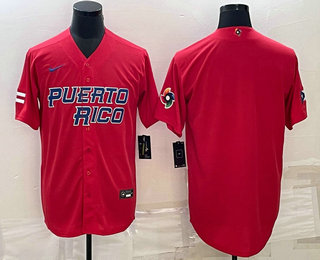 Mens Puerto Rico Baseball Blank 2023 Red World Baseball Classic Stitched Jerseys